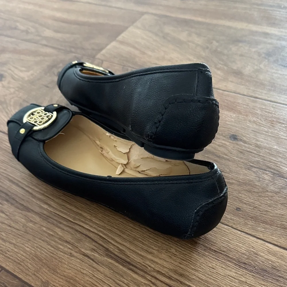 Liz Claiborne Black Flats with Gold Medallion
